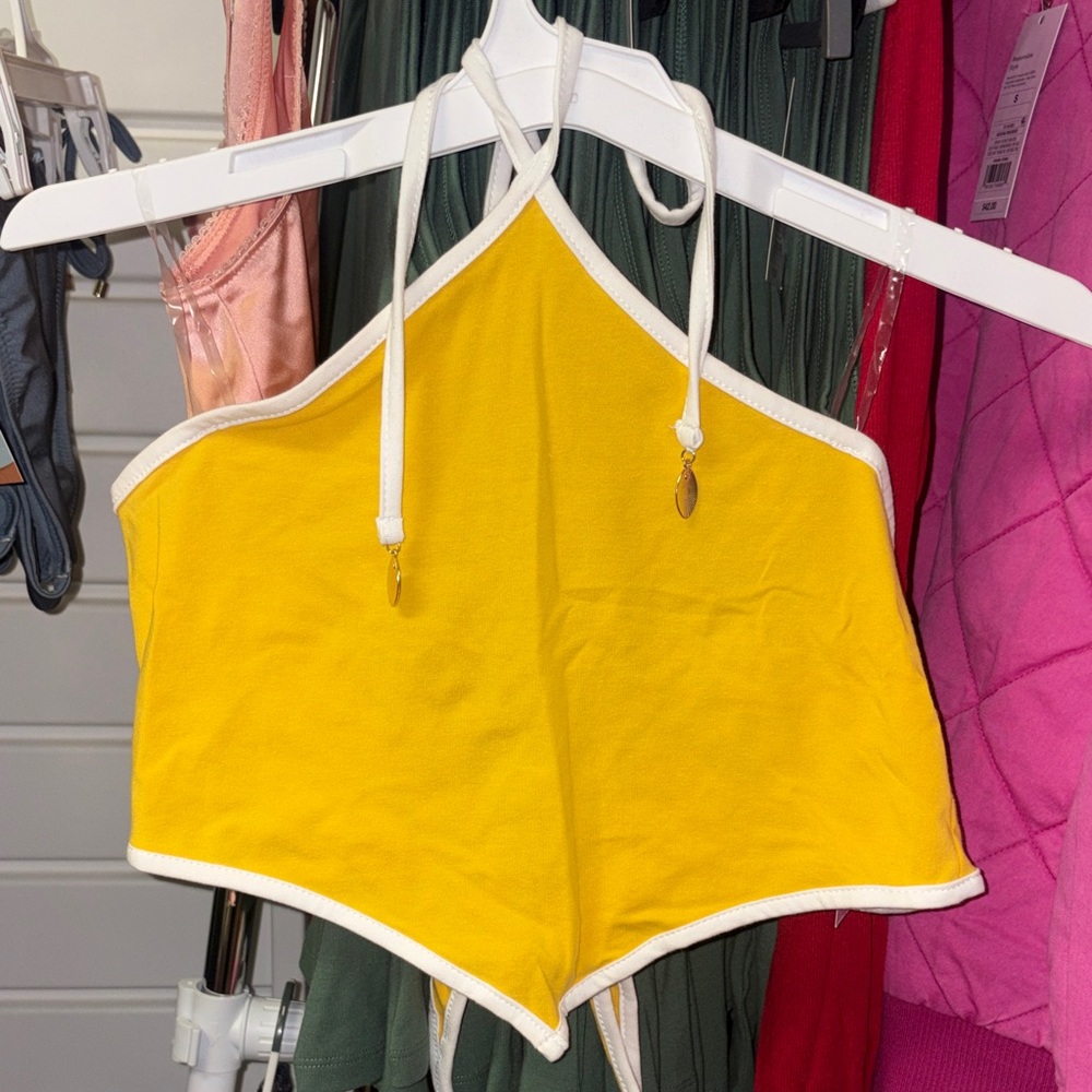 5/$10 Yellow Halter Top with White Trim with small football charms